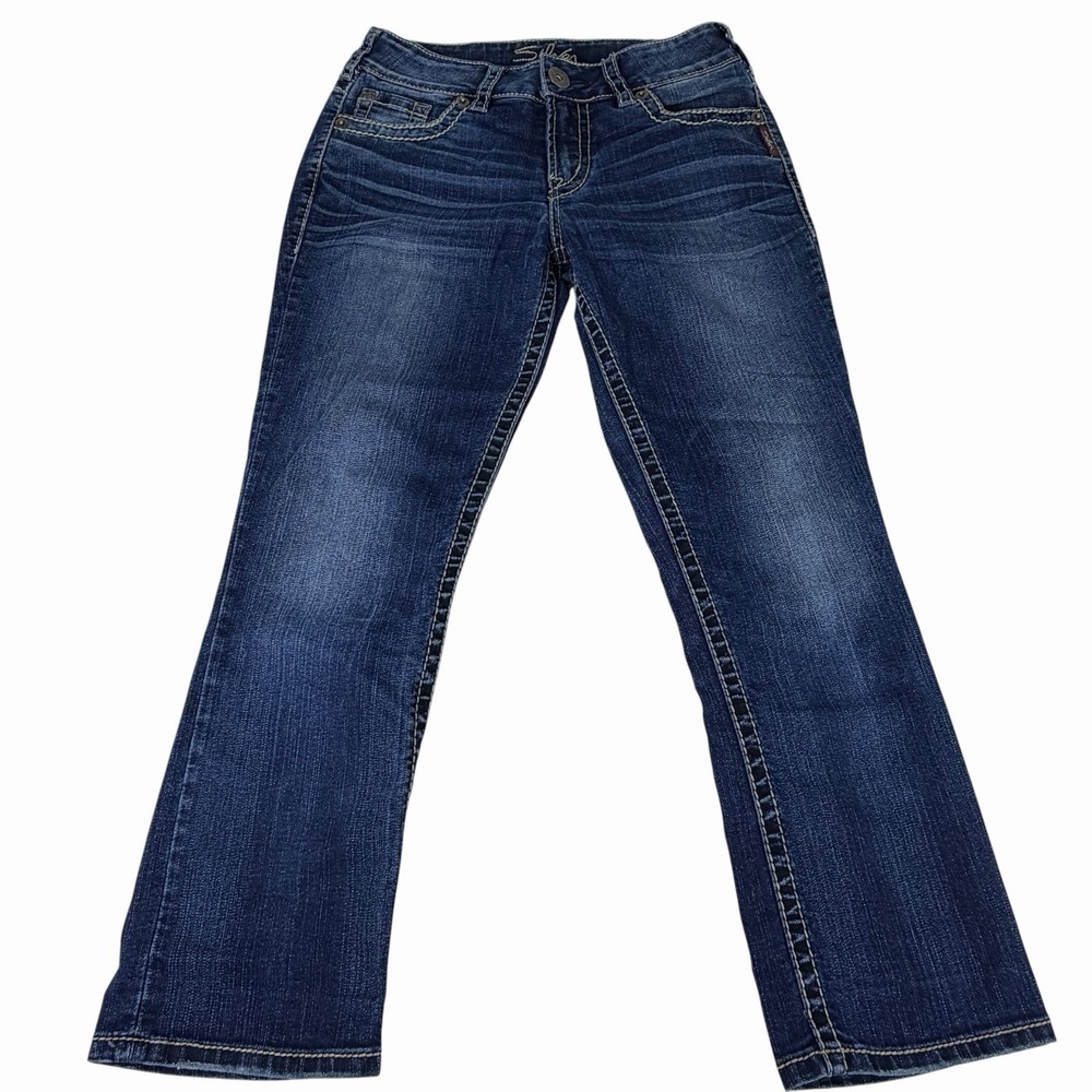Silver Jeans Suki Low Rise Capri Medium Wash Denim Jeans Size 26x25.5 Whiskered